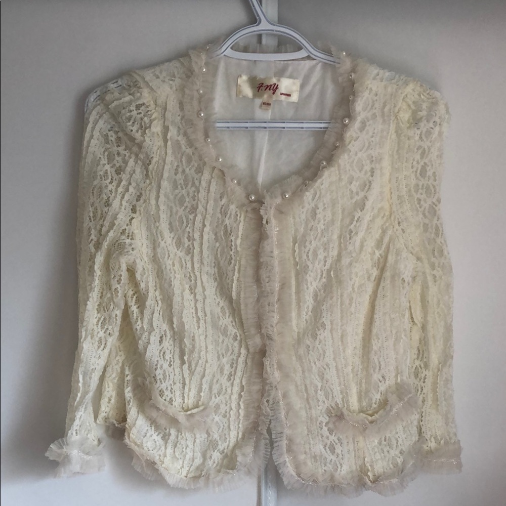 Ivory Lace Pearl Trim Jacket